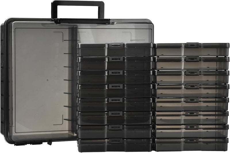 A-Link Photo Storage Box with Handle, 4" x 6" Photo Organizer Storage Container with 16 Inner Case and 1 Sheet Label for Pictures, Arts, Crafts, Sewing, Stickers, Seeds, Office Supplies - Black - Image 5